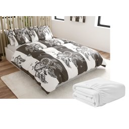 Mikroplüss ágyneműhuzat szett TIRSO szürke-fehér + mikroplüss lepedő SOFT 90x200 cm fehér, egyszemélyes ágyra