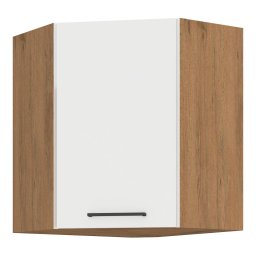 Felső sarokszekrény, fehér extra magas fényű HG/lancelot tölgy, VEGA 58x58 GN-72 1F