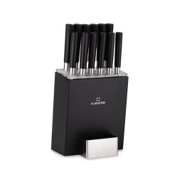 Klarstein Kitano XL, késkészlet tömbbel, 13 darabos, 12 kés, acél, luxus fa blokk (KG10-KitanoXLBlack)