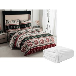 Mikroplüss ágyneműhuzat szett FROSTED CHRISTMAS színes + mikroplüss lepedő SOFT 90x200 cm fehér, egyszemélyes ágyhoz