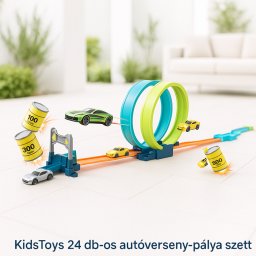 KidsToys 24 darabos autóverseny-pálya játékszett, 108 x 33 cm, 2 autóval