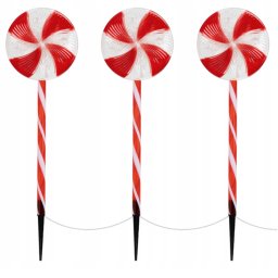 3 db-os 60 cm-es "LolliPop" világító cukorka lámpa szett, elemes, 48 LED, 8 féle fényjátékkal, IP44