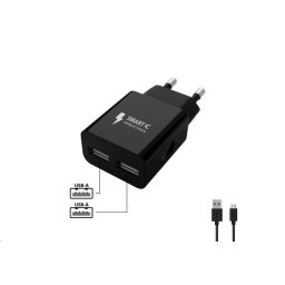 WG - Hálózati töltő 2x USB-A 2, 4A, Smart IC USB-A-Micro USB kábel, fekete színű