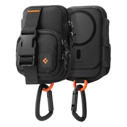 SPIGEN SNAP ZIP tok, álló, vászon (univerzális, övre fűzhető, cipzár, 2 zseb, karabíner, MagSafe) FEKETE