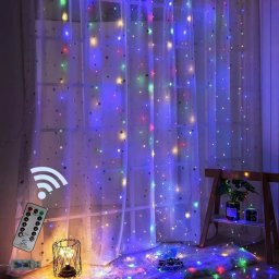300 micro LED-es USB-s beltéri fényfüggöny, 8 világítási móddal, távirányítóval, 3 x 3 m, Színes RGB, IP65, HT