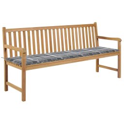 vidaXL tömör tíkfa kerti pad szürke kockás párnával 175 cm