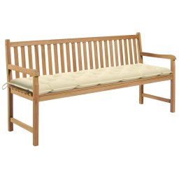 vidaXL tömör tíkfa kerti pad krémfehér párnával 175 cm