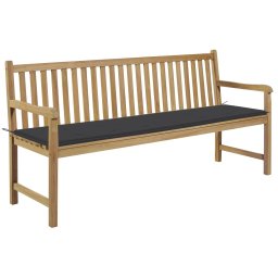 vidaXL tömör tíkfa kerti pad antracitszürke párnával 175 cm