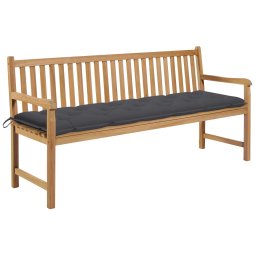 vidaXL tömör tíkfa kerti pad antracitszürke párnával 175 cm
