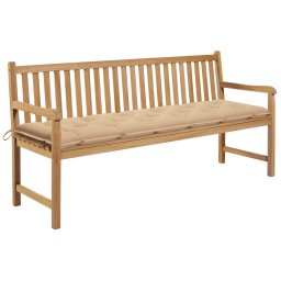 vidaXL tömör tíkfa kerti pad bézs párnával 175 cm