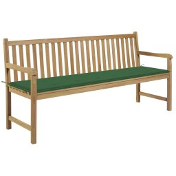 vidaXL tömör tíkfa kerti pad zöld párnával 175 cm