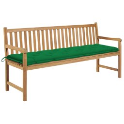 vidaXL tömör tíkfa kerti pad zöld párnával 175 cm