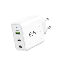 WG - GaN hálózati töltő 3x USB, 1x USB-A 30W 2x USB-C 65W, fehér