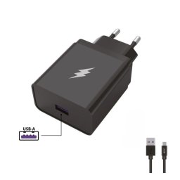 WG - Hálózati töltő 1x USB-A 22, 5W, SuperCharge, 5V-9V-12V, USB-A-C típusú kábel (5A), fekete színű