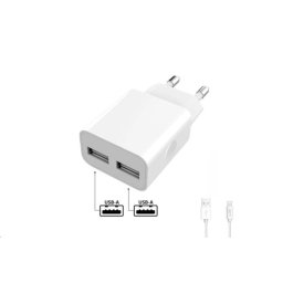 WG - Hálózati töltő 2x USB-A 2, 4A, Smart IC USB-A Lightning kábel, fehér színű