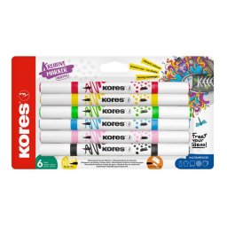 KORES Dekormarker készlet, akril, 1-2 mm, kétvégű, KORES " K-Kreative", 6 különböző szín