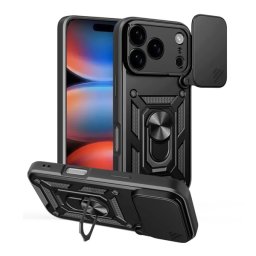 Defender szilikon telefonvédő (ütésállóság, tartógyűrű, kameravédő) FEKETE Apple iPhone 17 Pro Max