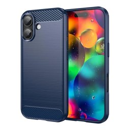 Szilikon telefonvédő (ütésállóság, légpárnás sarok, szálcsiszolt, karbon minta) SÖTÉTKÉK Apple iPhone 17