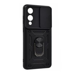 Defender szilikon telefonvédő (ütésállóság, tartógyűrű, kameravédő) FEKETE Samsung Galaxy S25 Edge (SM-S937)