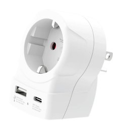 SKROSS utazó töltő USB+Type-C aljzat (250V/2.5A, 20W, gyorstöltő, EU2 pin - USA, földelt) FEHÉR