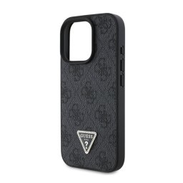 GUESS PU 4G STRASS TRIANGLE METAL LOGO műanyag telefonvédő (ütésállóság, bőr hatású hátlap) FEKETE Apple iPhone 16 Pro Max