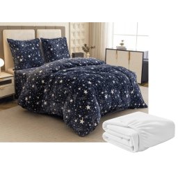 Mikroplüss ágyneműhuzat STARLIGHT sötétkék + mikroplüss lepedő SOFT 90x200 cm fehér, egyszemélyes ágy