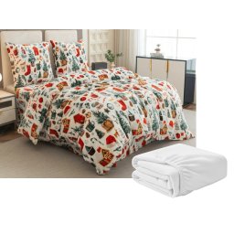 Mikroplüss ágyneműhuzat készlet FESTIVE MAGIC fehér + mikroplüss lepedő SOFT 180x200 cm fehér, franciaágy részére