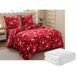 Velvet Christmas piros mikroplüss ágyneműhuzat szett + SOFT mikroplüss lepedő 90x200 cm fehér, egyszemélyes