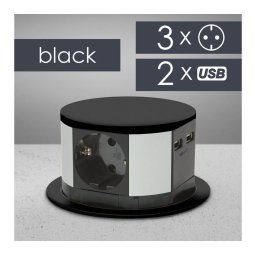 Elosztó - rejtett, 3-as + USB - fekete
