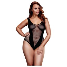 BACI Plus Size - rafinált, fekete necc body (XL-XXL)