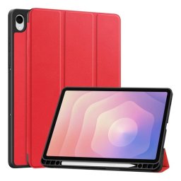 Tok álló, bőr hatású (aktív FLIP, oldalra nyíló, TRIFOLD, asztali tartó, ceruza tartó) PIROS Samsung Galaxy Tab S11 5G (SM-X736B), Galaxy Tab S11 WIFI (SM-X730)