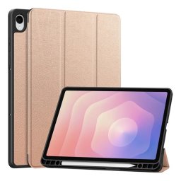 Tok álló, bőr hatású (aktív FLIP, oldalra nyíló, TRIFOLD, asztali tartó, ceruza tartó) ROZÉARANY Samsung Galaxy Tab S11 5G (SM-X736B), Galaxy Tab S11 WIFI (SM-X730)