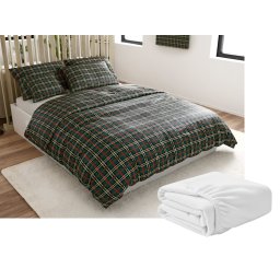 GLENMOORE zöld mikroplüss ágyneműhuzat szett + SOFT 90x200 cm fehér mikroplüss lepedő, egyszemélyes