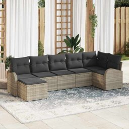 vidaXL Kerti Kanapé Szett 7 db Világosszürke [Műanyag]: Poly Rattan