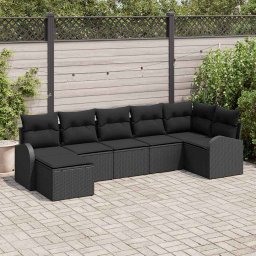 vidaXL Kerti Kanapé Szett 7 db Fekete [Műanyag]: Poly Rattan