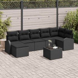 vidaXL Kerti Kanapé Szett 8 db Fekete [Műanyag]: Poly Rattan