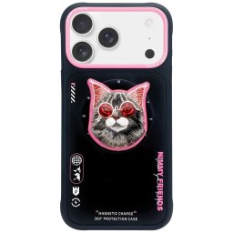 Nimmy Glasses Cool Cat MagSafe-kompatibilis tok iPhone 17 - fekete-rózsaszín