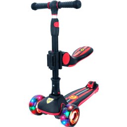 Gyermek háromkerekű roller Story 2in1 Deluxe mini roller világító kerekekkel, fekete és piros színben