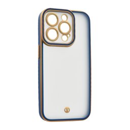 Szilikon telefonvédő (ütésállóság, matt, műanyag hátlap, kameravédő) ARANY/SÖTÉTKÉK Apple iPhone 15 Pro