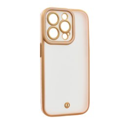 Szilikon telefonvédő (ütésállóság, matt, műanyag hátlap, kameravédő) ARANY/RÓZSASZÍN Apple iPhone 15 Pro