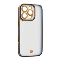 Szilikon telefonvédő (ütésállóság, matt, műanyag hátlap, kameravédő) ARANY/SÖTÉTKÉK Apple iPhone 16 Pro