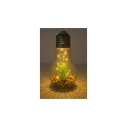 LED dekoráció üveg, Izzó forma, virág díszítéssel, melegfehér fény, elemes