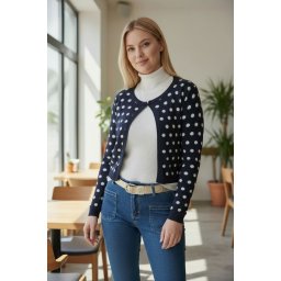 Kardigán pöttyös felül kapcsos sötétkék XS-M méret