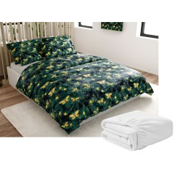 Mikroplüss ágyneműhuzat szett YELLOW BUTTERFLY sötétzöld + mikroplüss lepedő SOFT 90x200 cm fehér, egyszemélyes