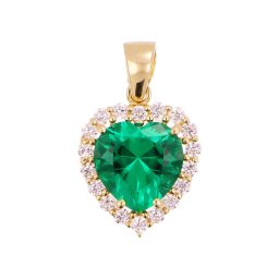 Smaragdszínű köves szív medál sárga arany 14kt 1,7 g