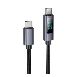 HOCO U112 adatkábel (Type-C - Type-C, 60W, PD gyorstöltő, 100cm, LED kijelző, cipőfűző) FEKETE