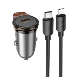 HOCO NZ16 autós töltő Type-C aljzat (30W, PD gyorstöltő + lightning kábel) SÖTÉTSZÜRKE