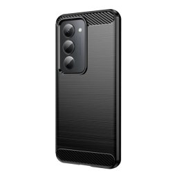 Szilikon telefonvédő (ütésállóság, légpárnás sarok, szálcsiszolt, karbon minta) FEKETE Xiaomi Redmi 15 5G