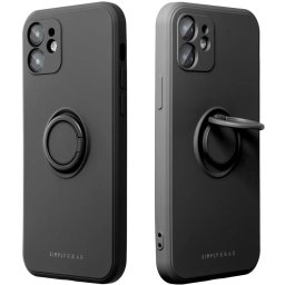 Apple iPhone 15 Pro, Szilikon tok, stand, telefontartó gyűrű, Roar Amber, fekete