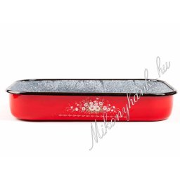 Zománcozott piros cirmos tepsi 41.5cm x 27.5cm